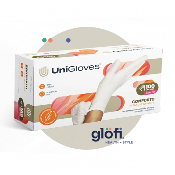 Luva de látex Lisa Branca para procedimento (sem pó) - UniGloves®-P