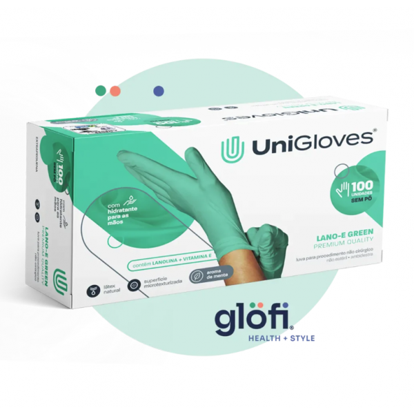 Luva de látex Lano-e Green para procedimento (sem pó e com hidratante) - UniGloves®