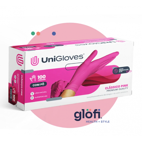 Luva de látex Rosa para procedimento (pouco pó) - UniGloves®-EP