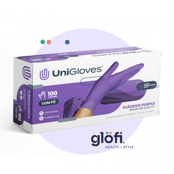 Luva de látex Roxa para procedimento (pouco pó) - UniGloves®-G