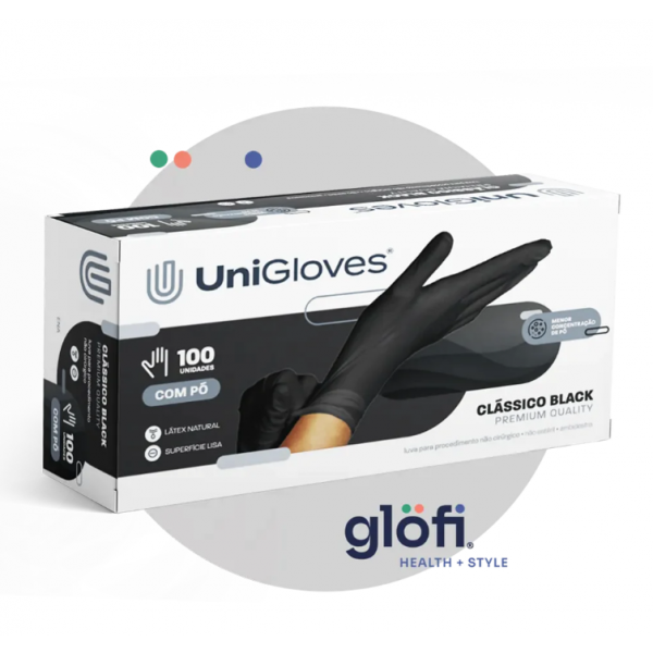 Luva de látex Preta para procedimento (pouco pó) - UniGloves®-M