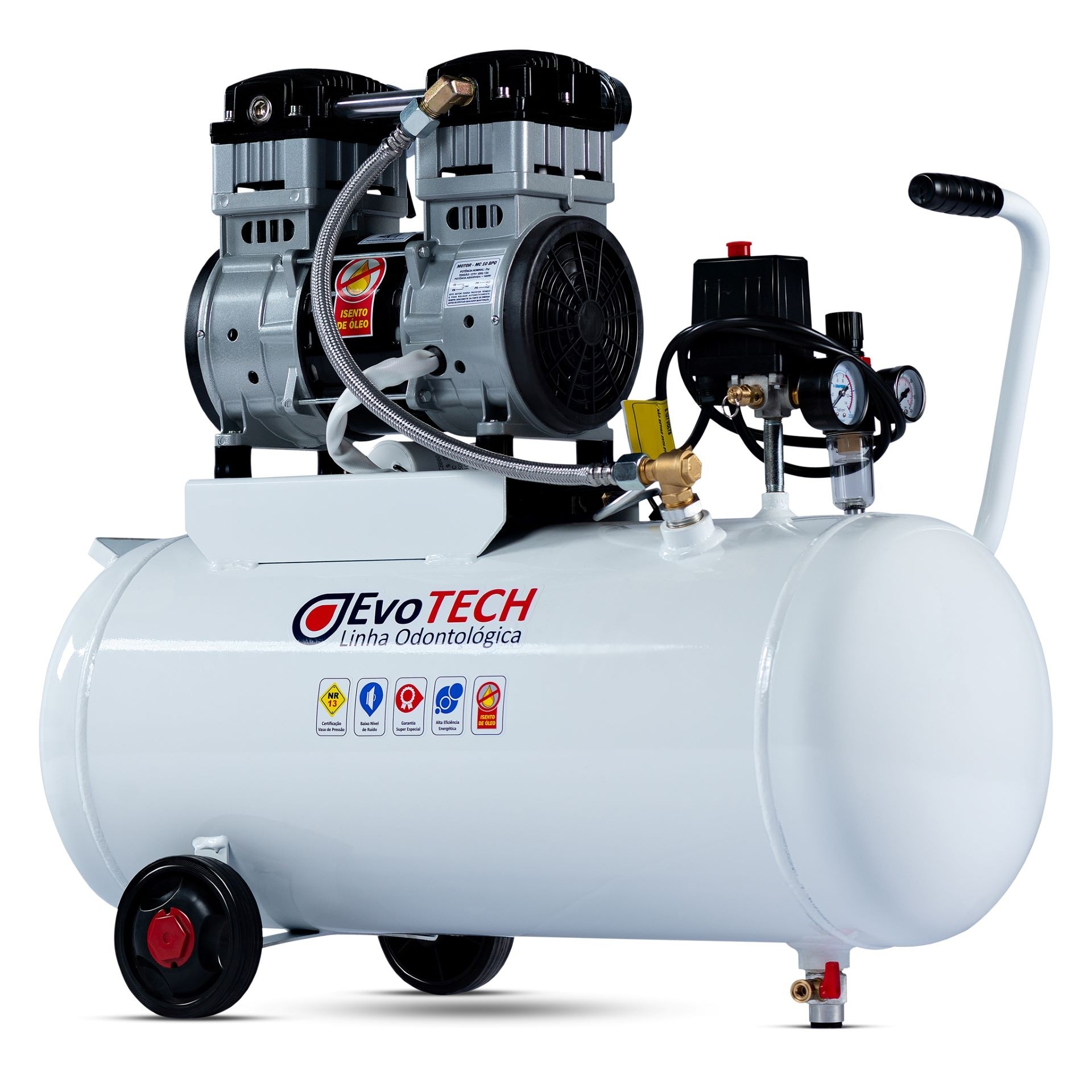  Compressor Odontológico Horizontal 50 Litros 2 HP 12 PCM Evotech