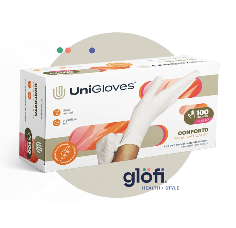 Luva de látex Lisa Branca para procedimento (sem pó) - UniGloves®