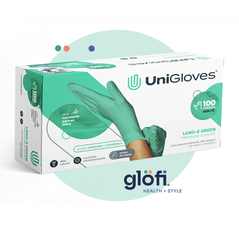 Luva de látex Lano-e Green para procedimento (sem pó e com hidratante) - UniGloves®-P