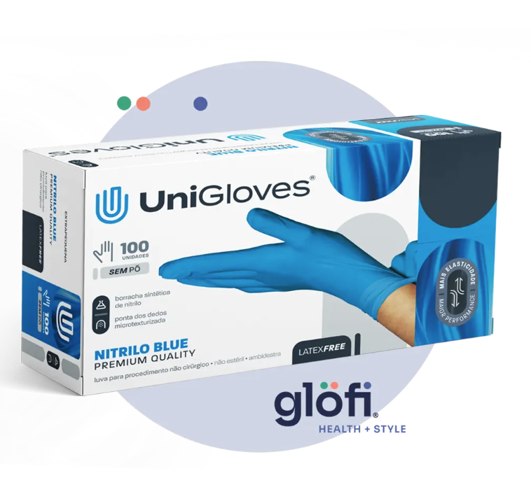 Luva Nitrilica Azul para procedimento (sem pó) - UniGloves®-EP