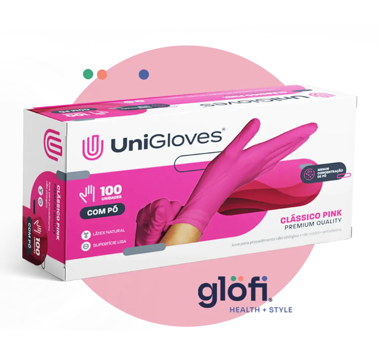 Luva de látex Rosa para procedimento (pouco pó) - UniGloves®