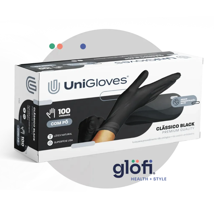 Luva de látex Preta para procedimento (pouco pó) - UniGloves®